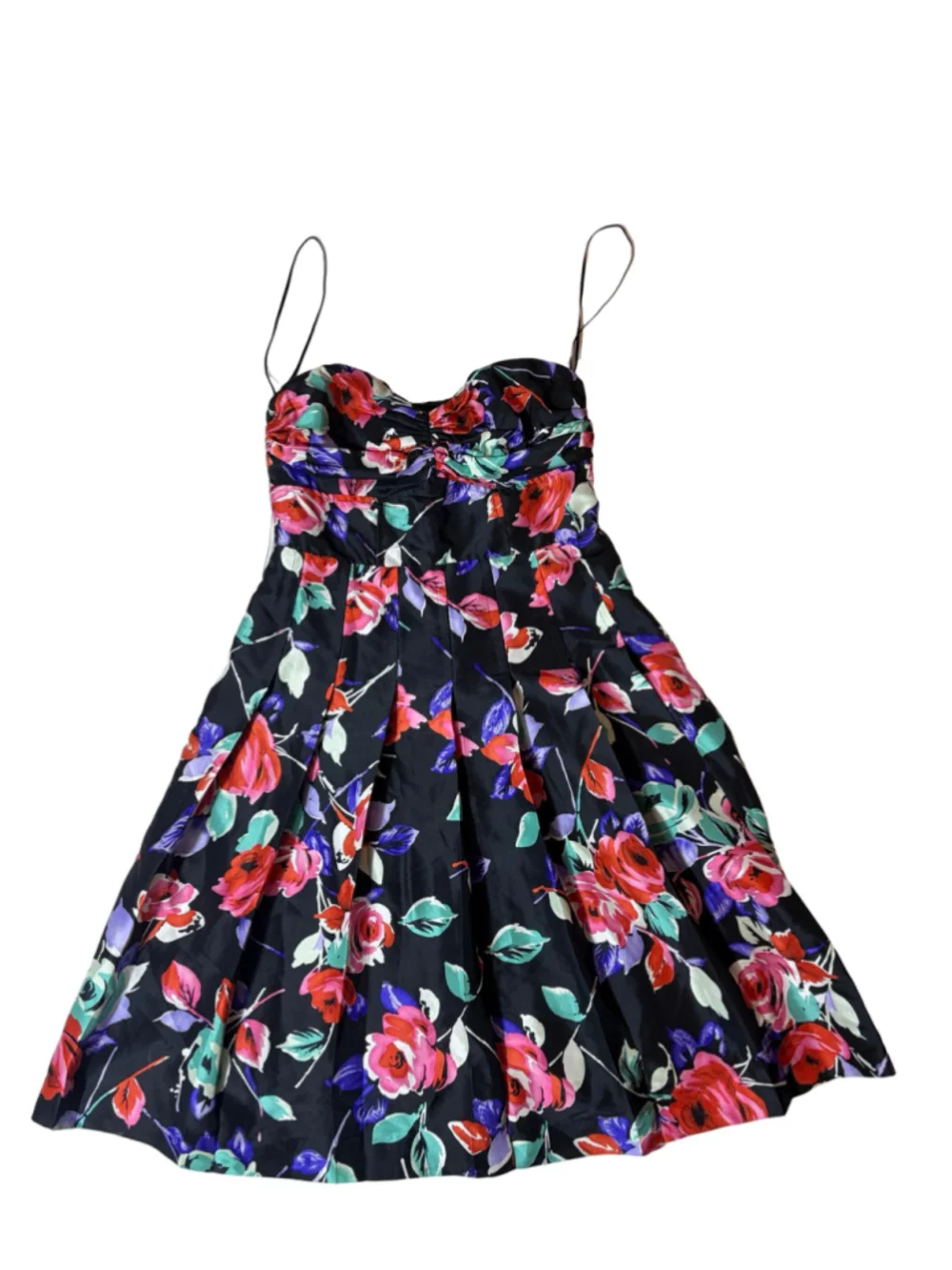 Express Womens 2 Y2K Silk Floral Bustier Fit Flare Party Dress Black